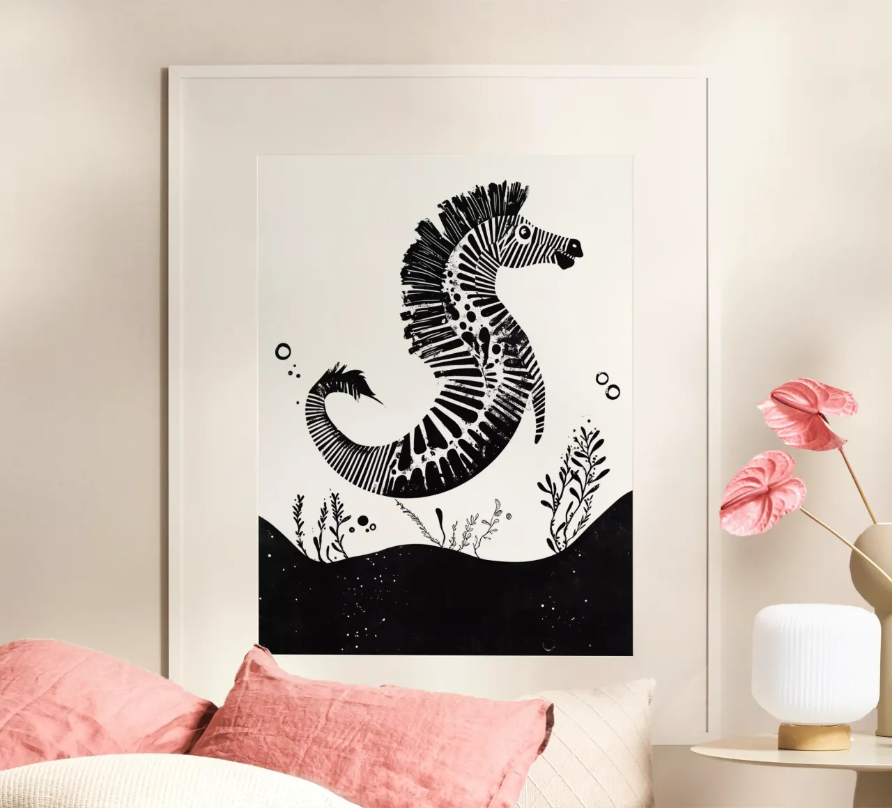 Decoratieve zebra in zwart en wit hahnemühle van Autofocus