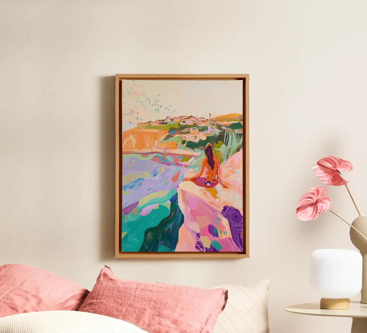 Kust Zonsondergang Abstract Landschap Vrouw Kunst canvas van dawnthesea