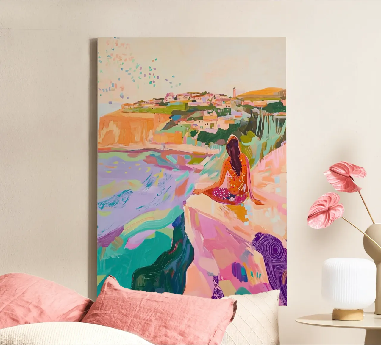 Kust Zonsondergang Abstract Landschap Vrouw Kunst canvas van dawnthesea