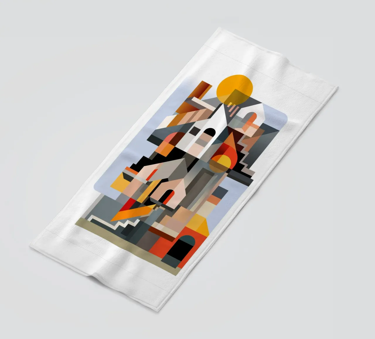 Kubistische gebouwen strandhanddoek van ThorBrush