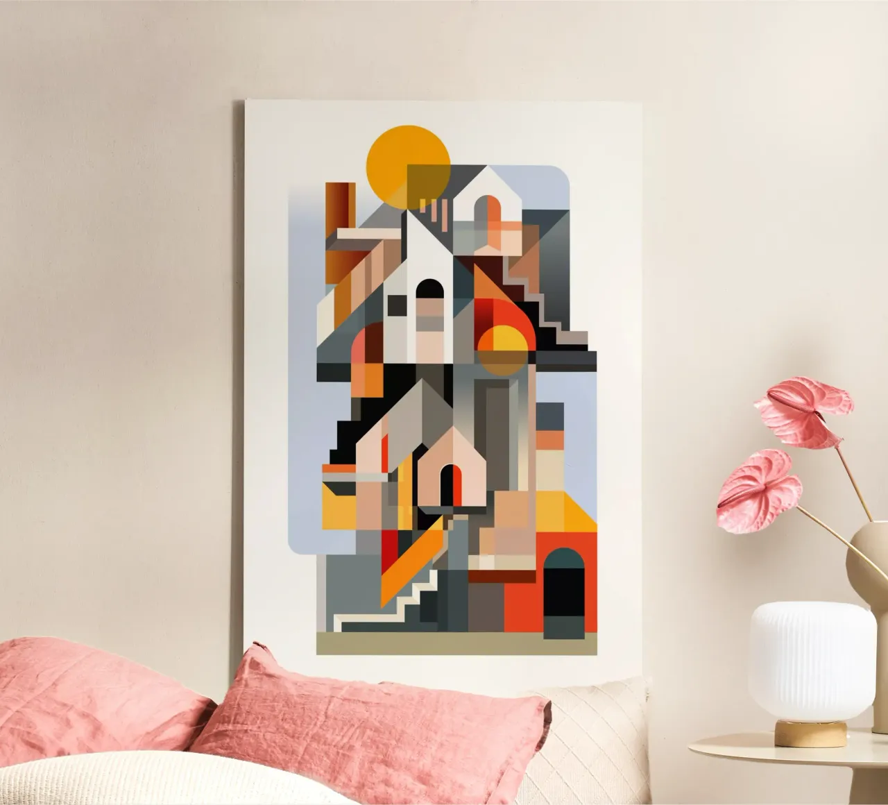 Kubistische gebouwen canvas van ThorBrush