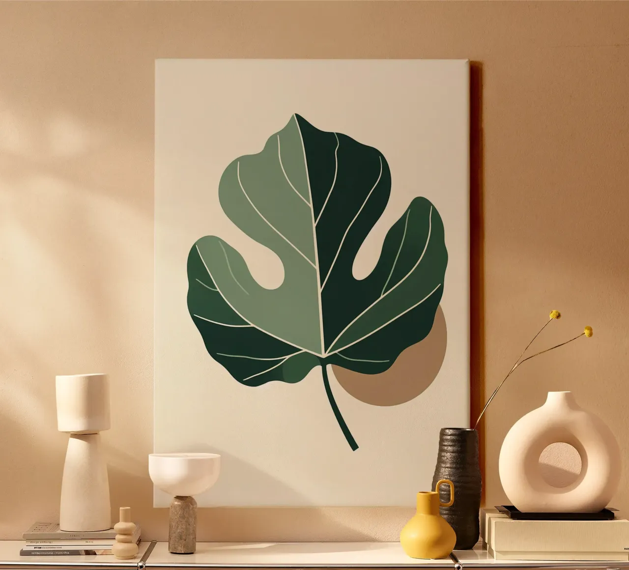 Minimalist illustration of a single fiddle leaf fig canvas by Bloom And Brush