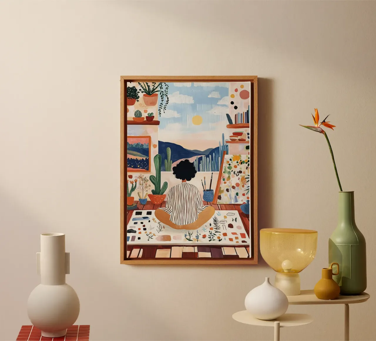 Creative Studio Desert View Art Print, Maximalist Meditation canvas by dawnthesea