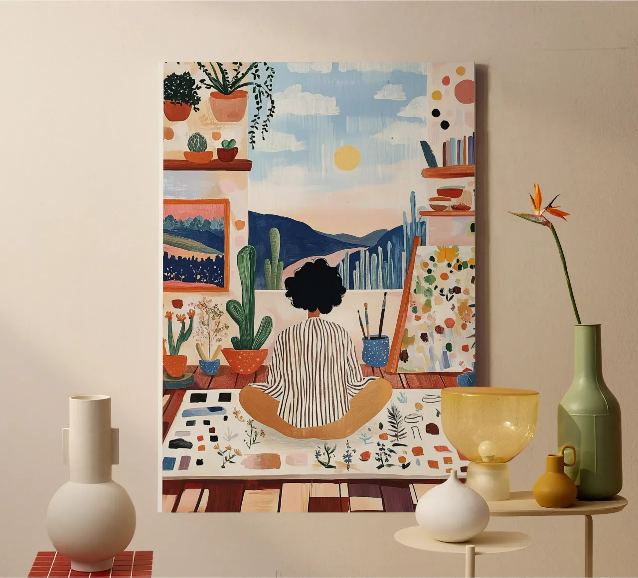 Creative Studio Desert View Art Print, Maximalist Meditation canvas by dawnthesea