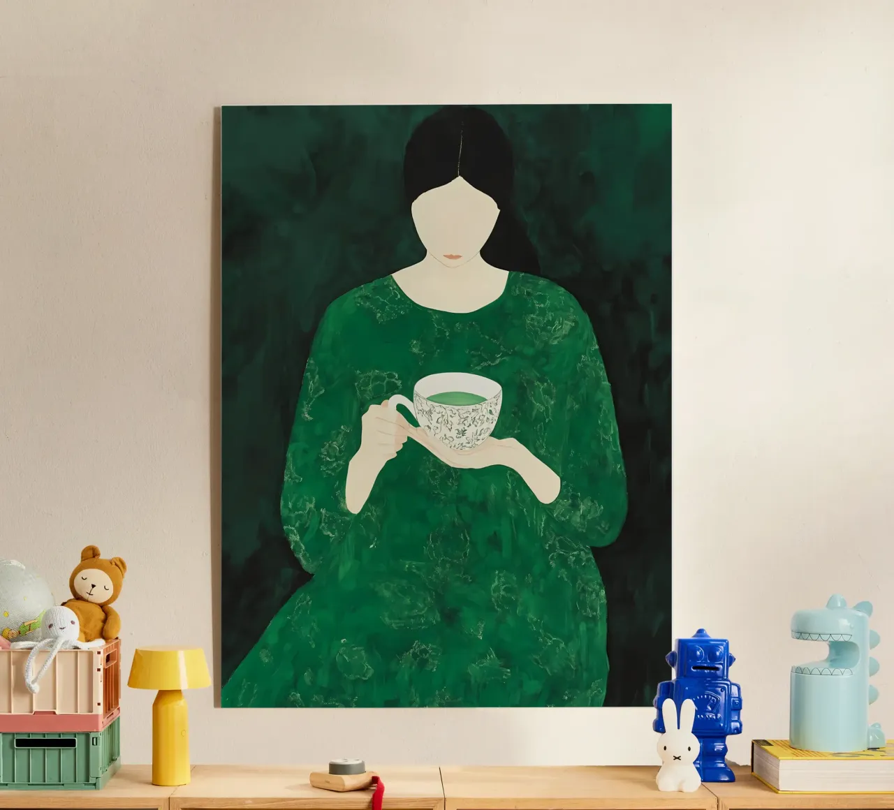 Smaragdgroene abstracte vrouw acryl van IamHomeStudio