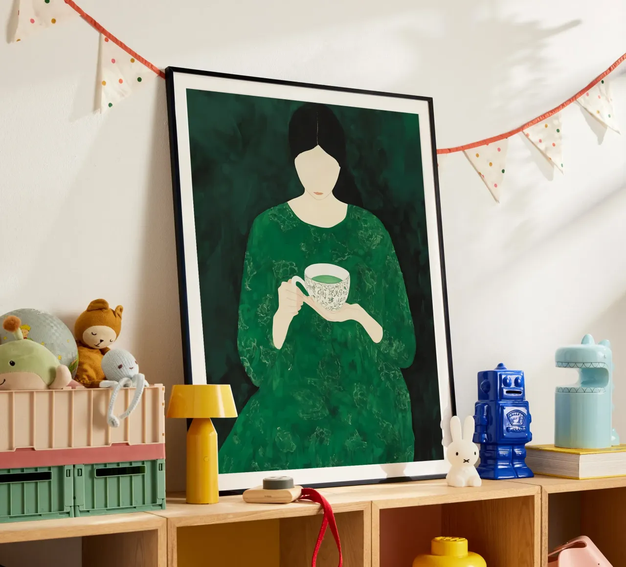 Smaragdgroene abstracte vrouw hahnemühle van IamHomeStudio