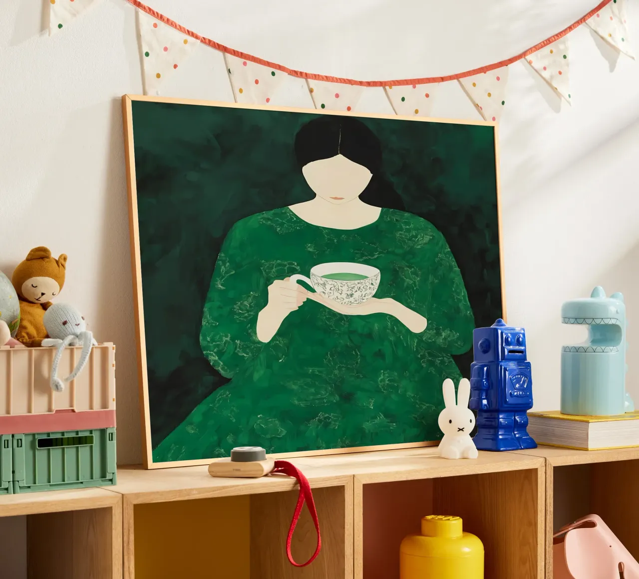 Smaragdgroene abstracte vrouw hahnemühle van IamHomeStudio