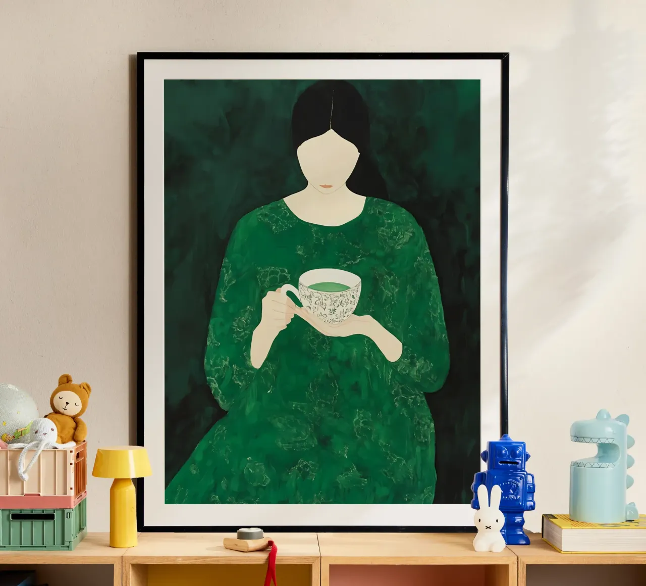 Smaragdgroene abstracte vrouw hahnemühle van IamHomeStudio