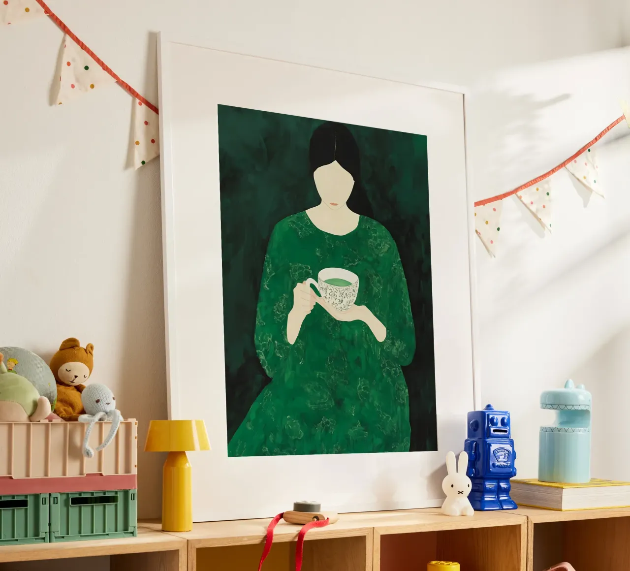 Smaragdgroene abstracte vrouw hahnemühle van IamHomeStudio