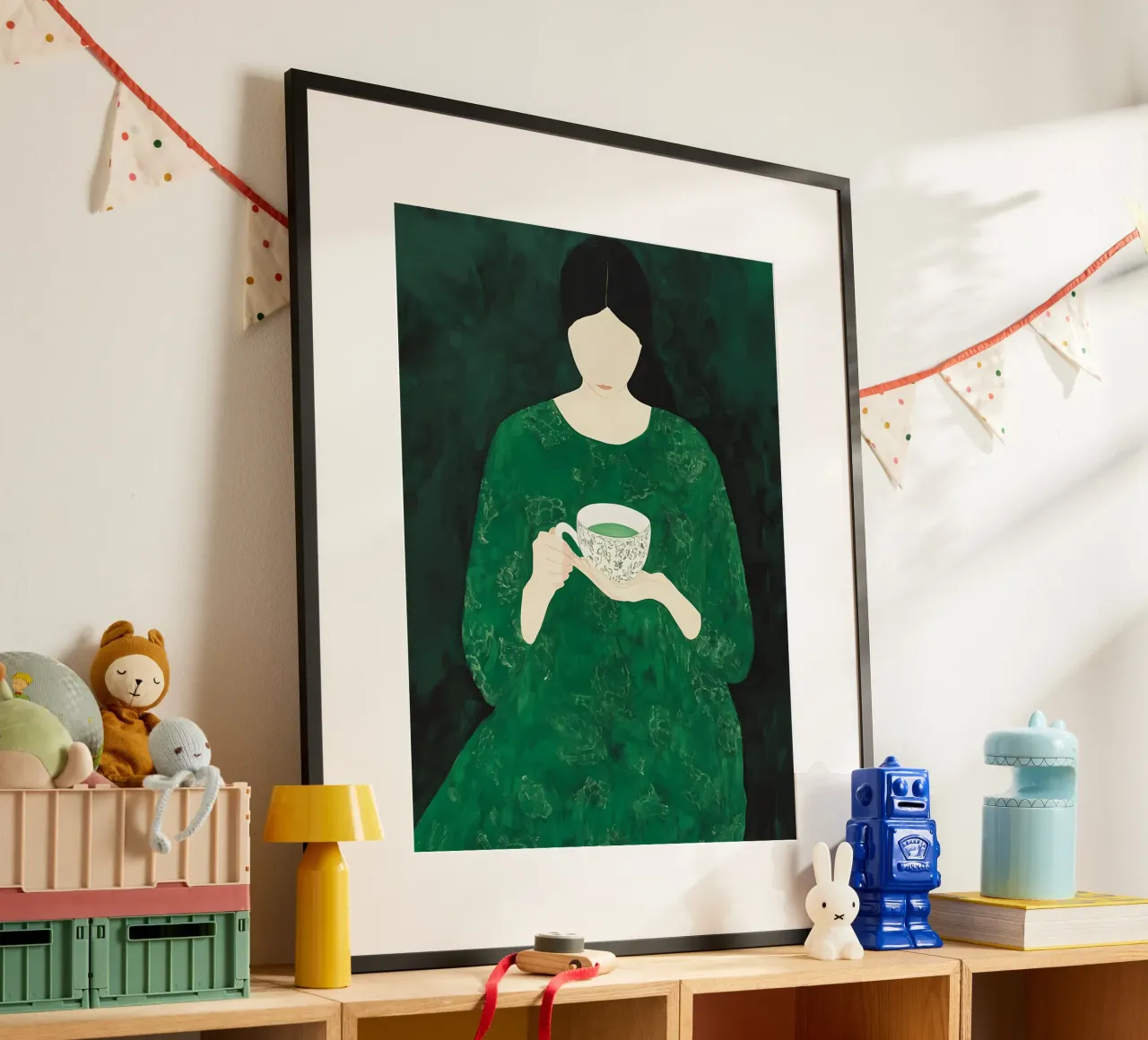 Smaragdgroene abstracte vrouw hahnemühle van IamHomeStudio