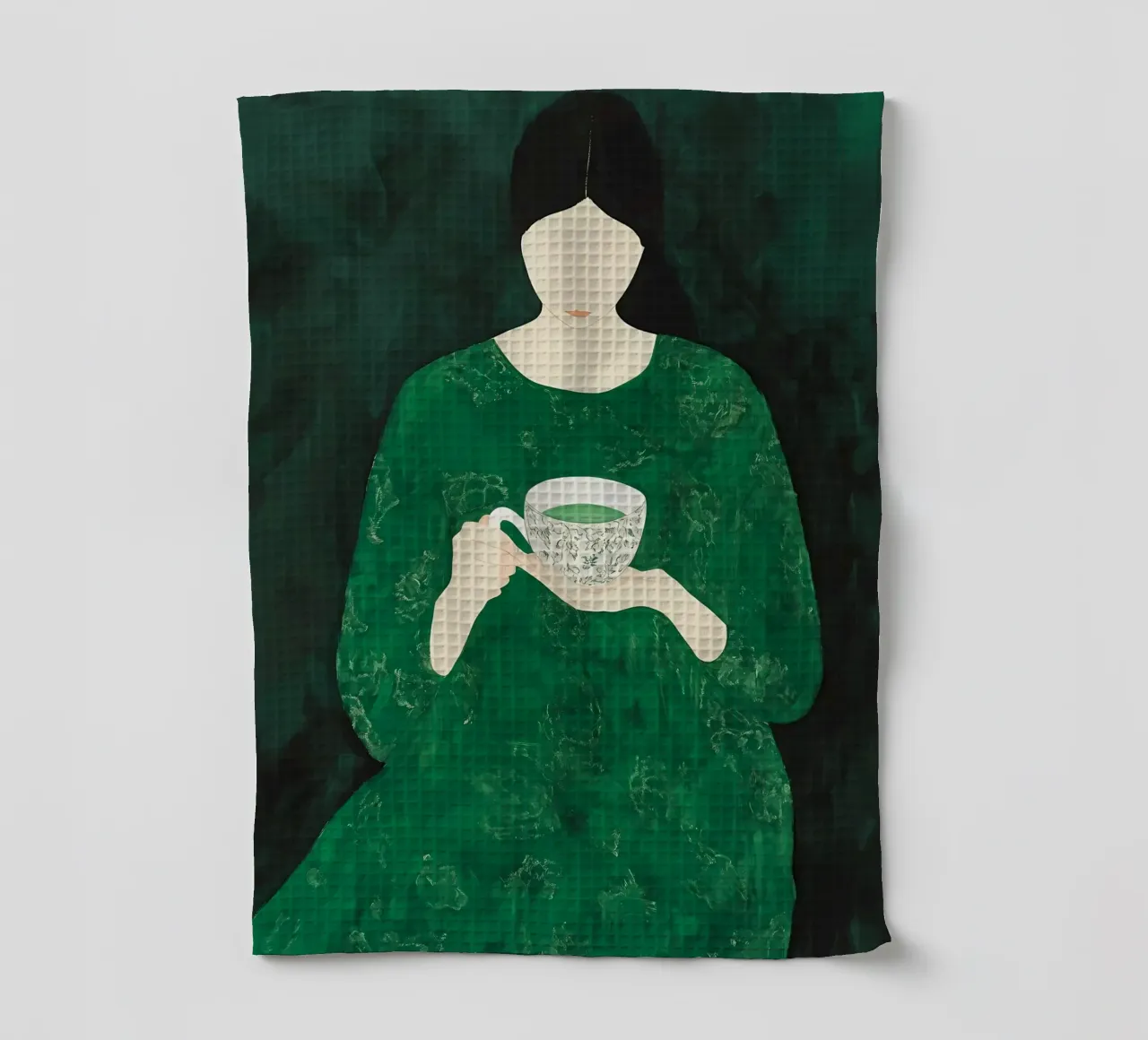 Smaragdgroene abstracte vrouw theedoek van IamHomeStudio