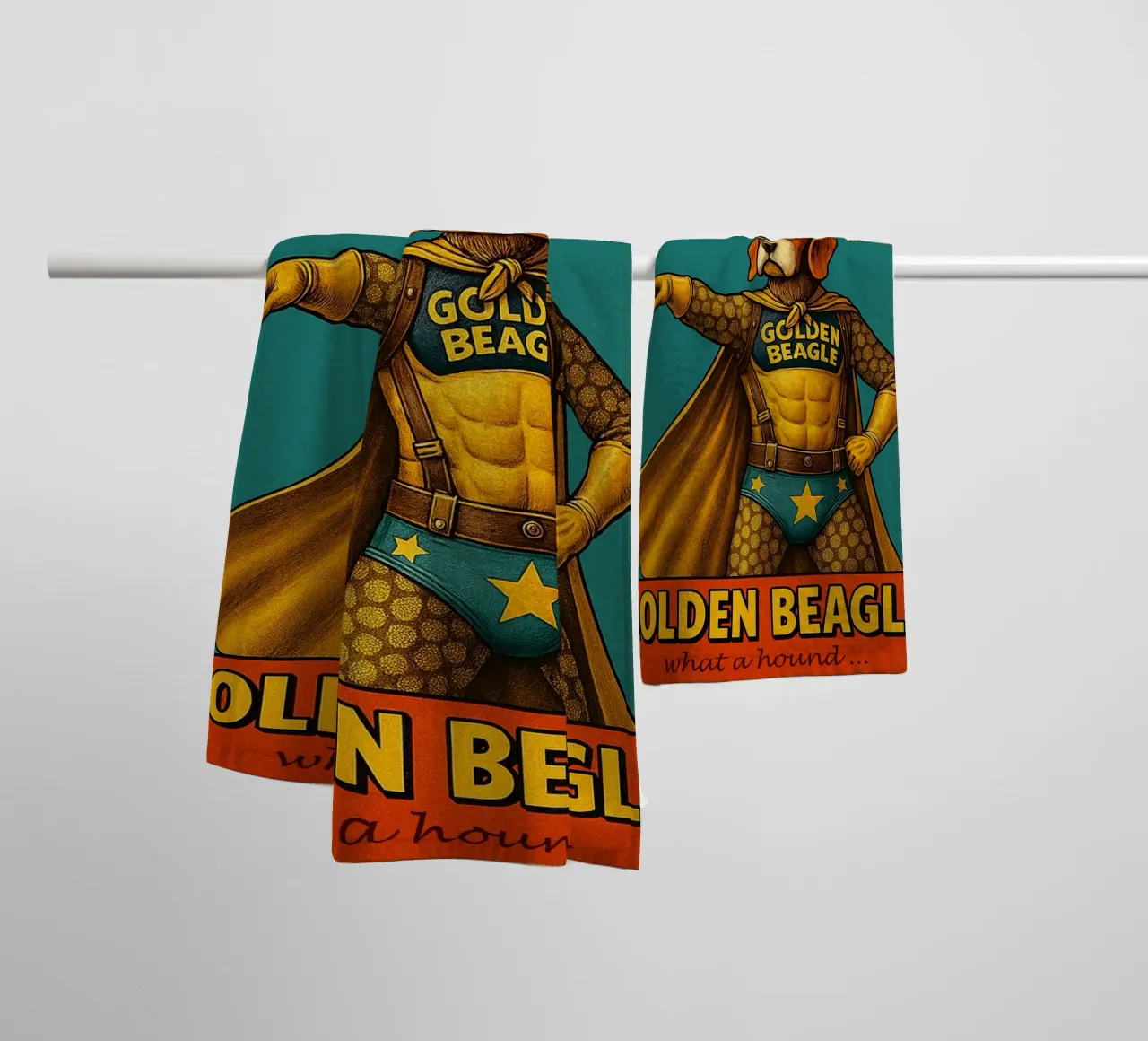 STRANGE LEGENDS THE GOLDEN BEAGLE - Fresh Supes On The Block Handtuch von Vintage Van Gogh