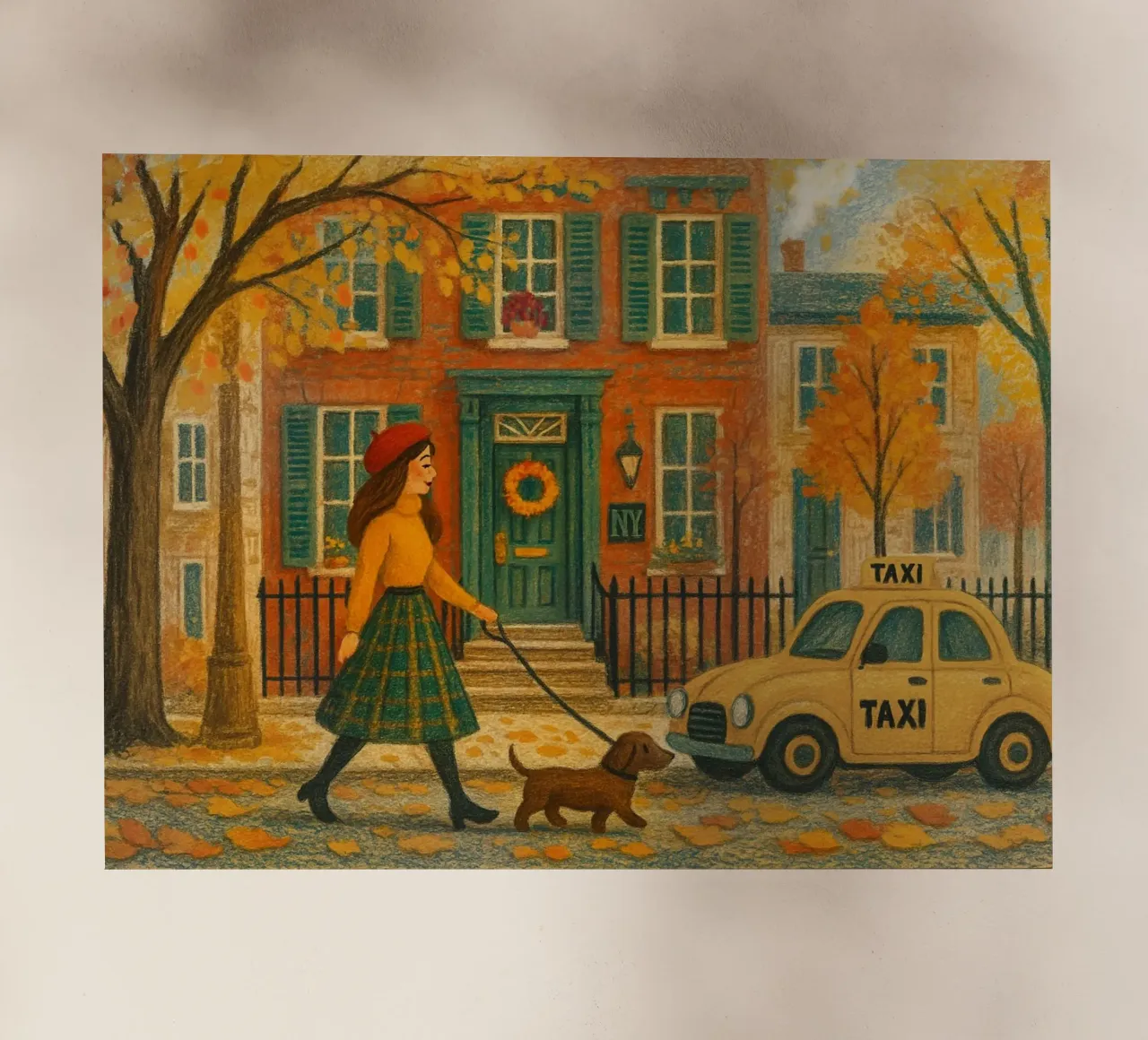 Autunno a NYC - passeggiata con il cane pellicola backlit da Taika Tori Art