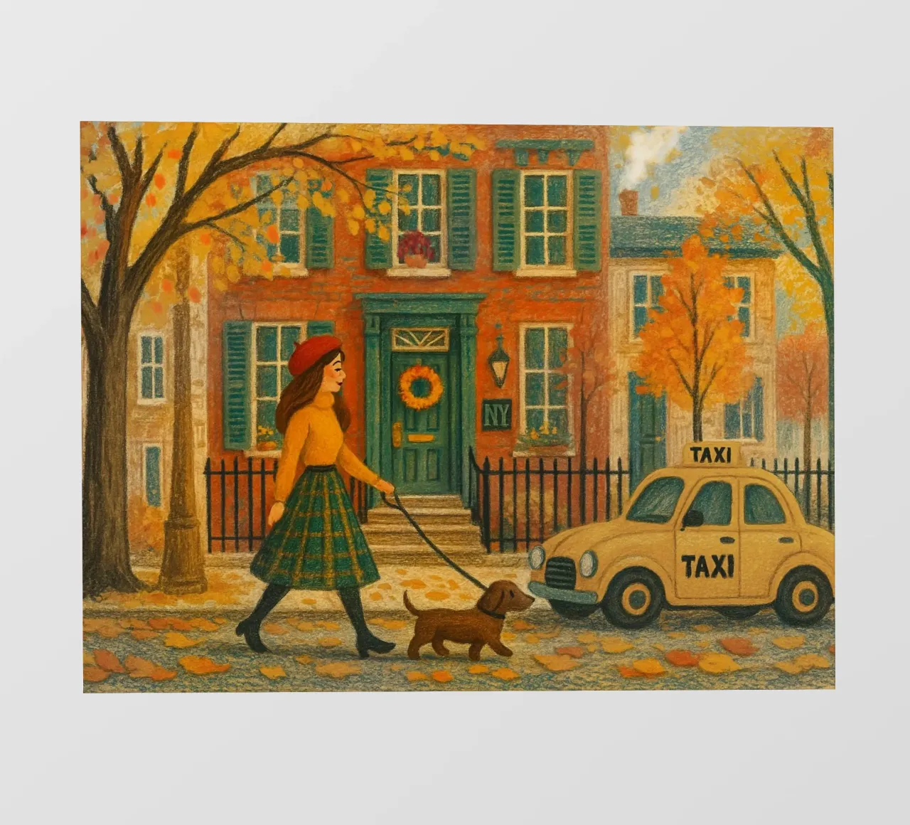Autunno a NYC - passeggiata con il cane pellicola backlit da Taika Tori Art