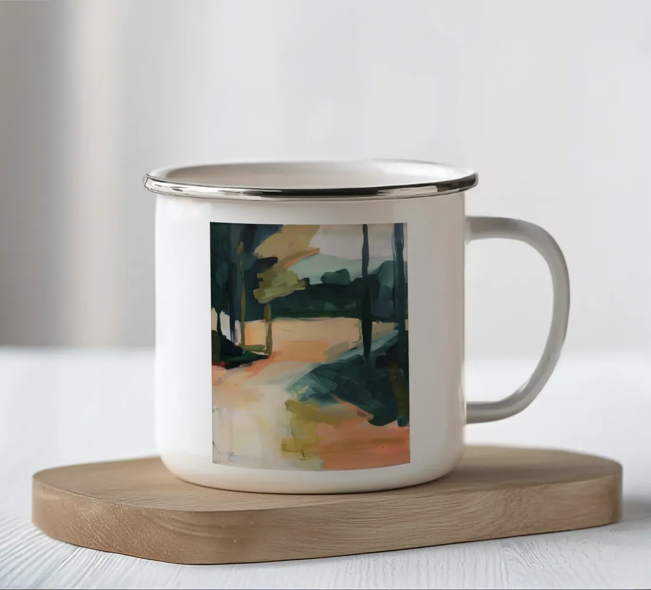 Abstract landschap emaille mok van DaarbyN