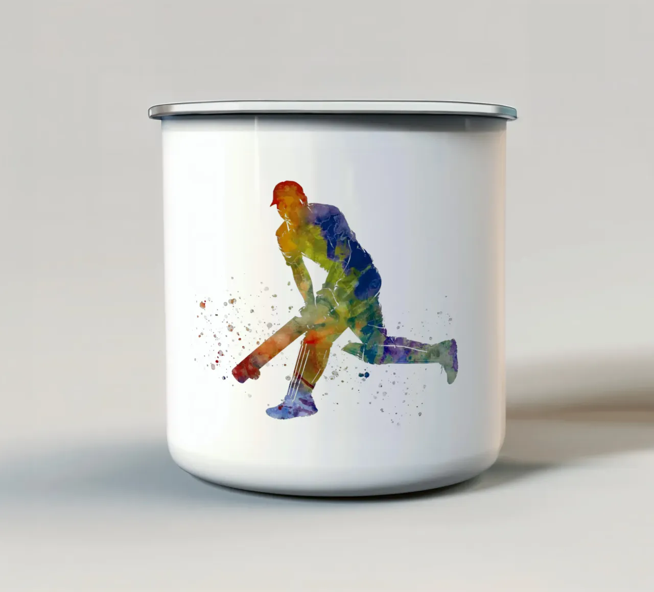 Giocatore di cricket in acquerello tazza in smalto da ⚽ Sports Pulse
