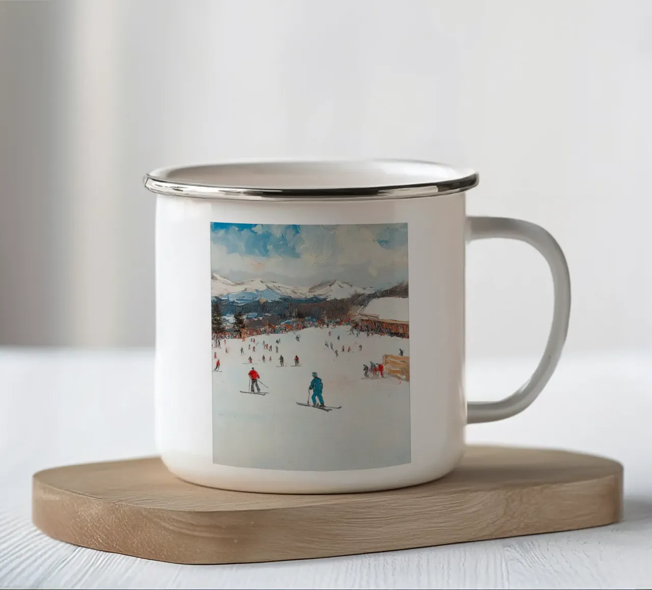Stampa d'arte sulla stazione sciistica invernale tazza in smalto da Cozy Vibes