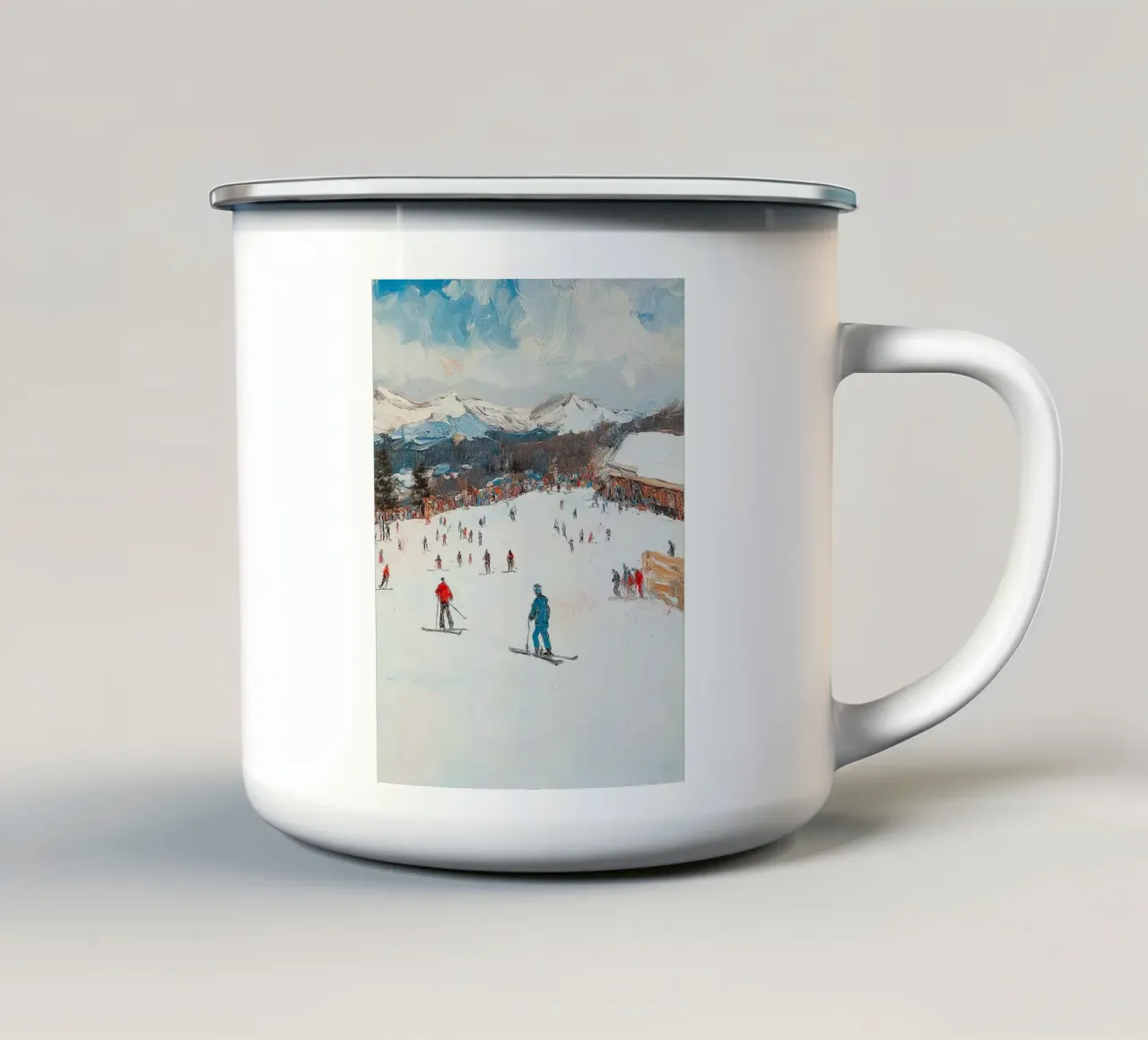 Stampa d'arte sulla stazione sciistica invernale tazza in smalto da Cozy Vibes