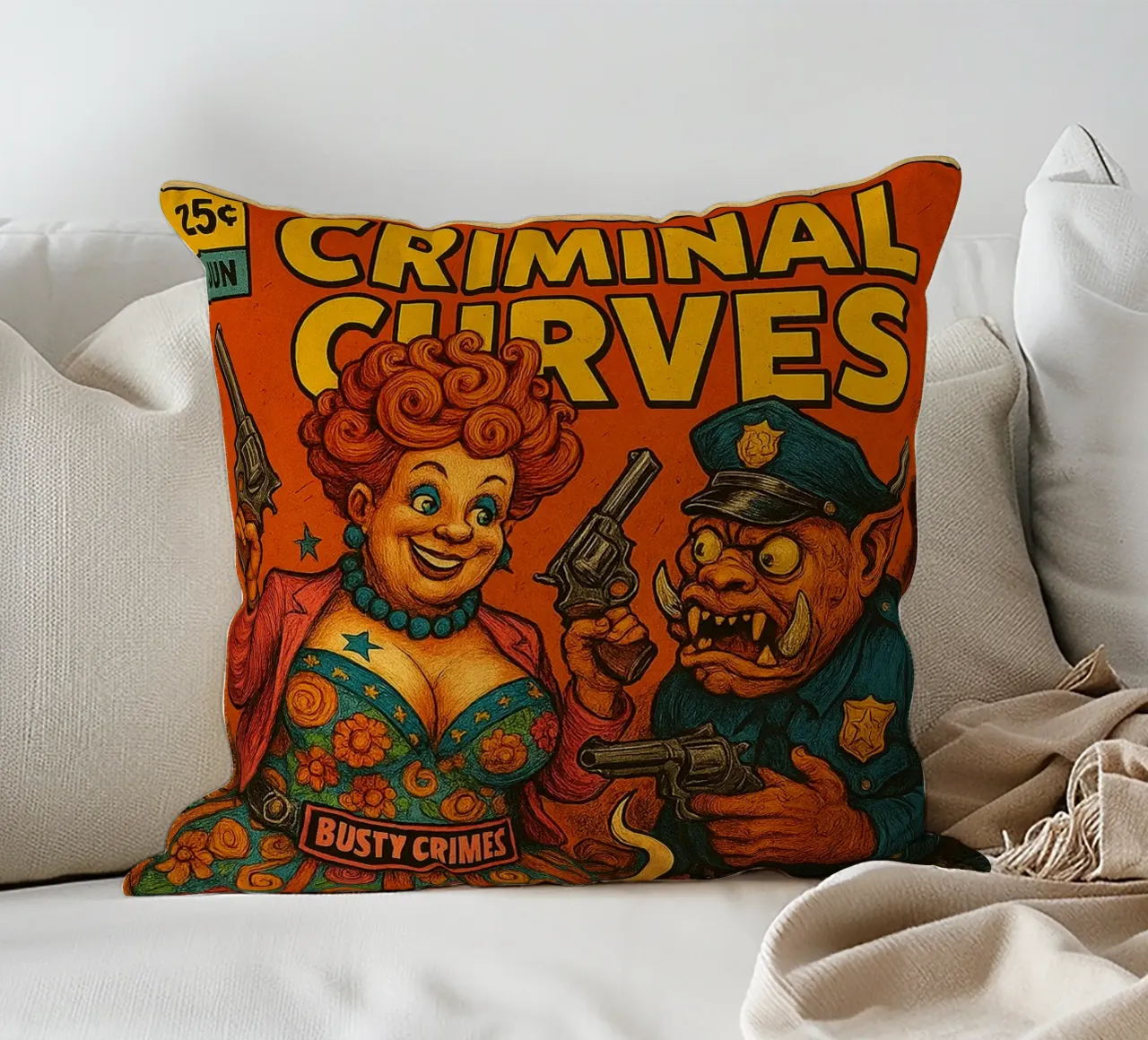BUSTY CRIMES / CRIMINAL CURVES - Fresh Supes On The Block cuscino da Vintage Van Gogh