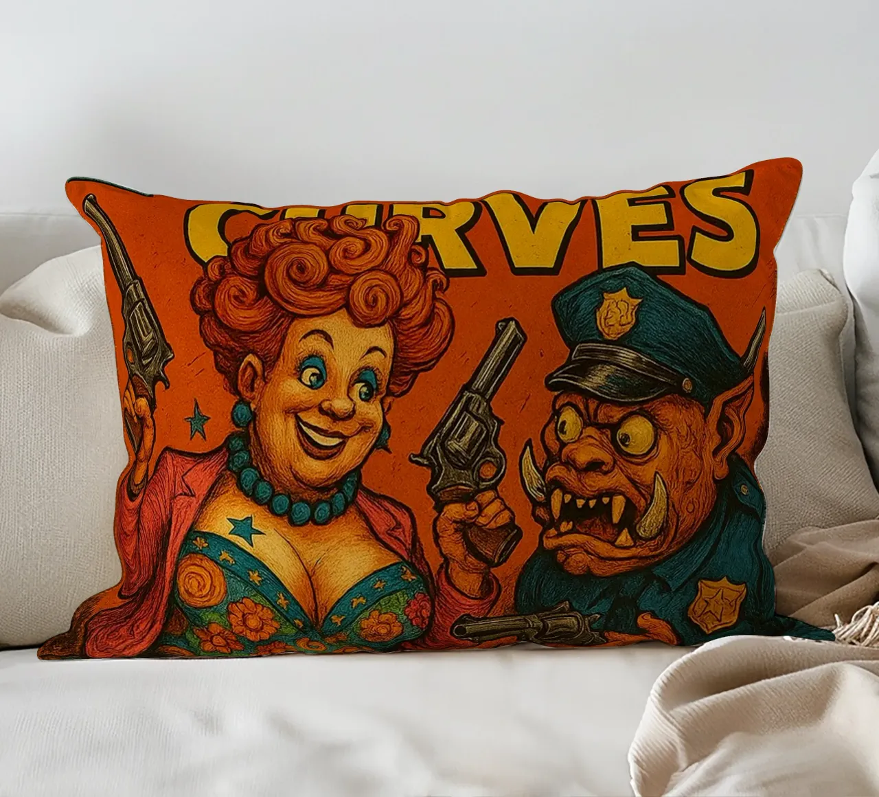 BUSTY CRIMES / CRIMINAL CURVES - Fresh Supes On The Block cuscino da Vintage Van Gogh