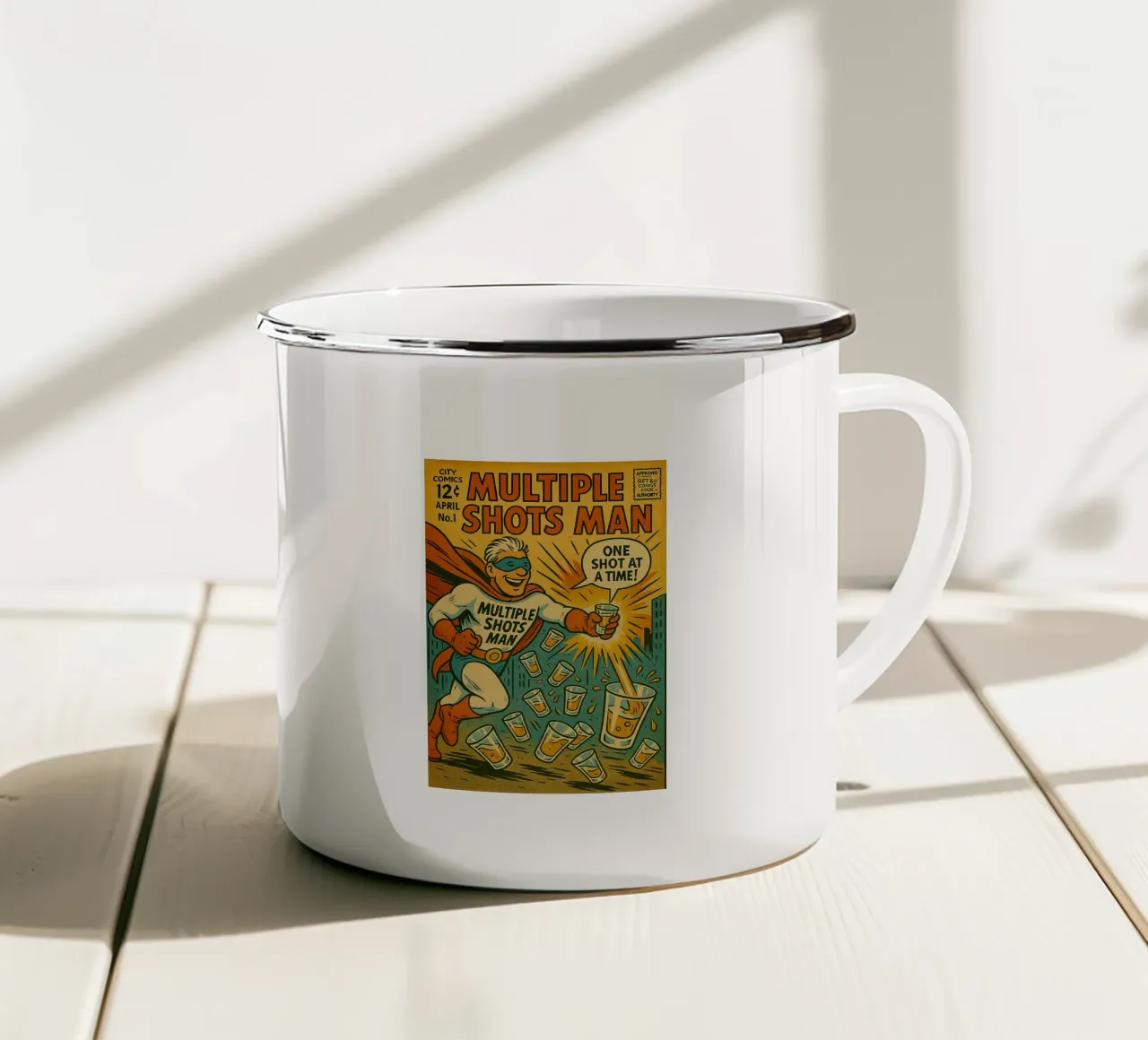 MULTIPLE SHOTS MAN - Fresh Supes On The Block emaille mok van Vintage Van Gogh