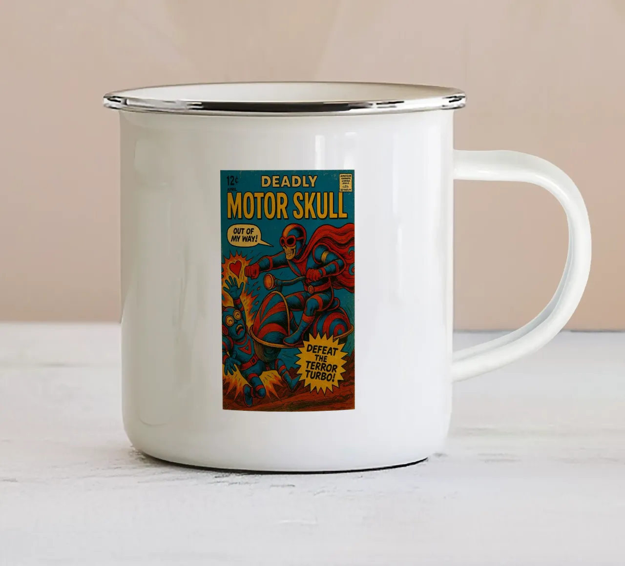 MOTOR SKULL - Fresh Supes On The Block emaille mok van Vintage Van Gogh
