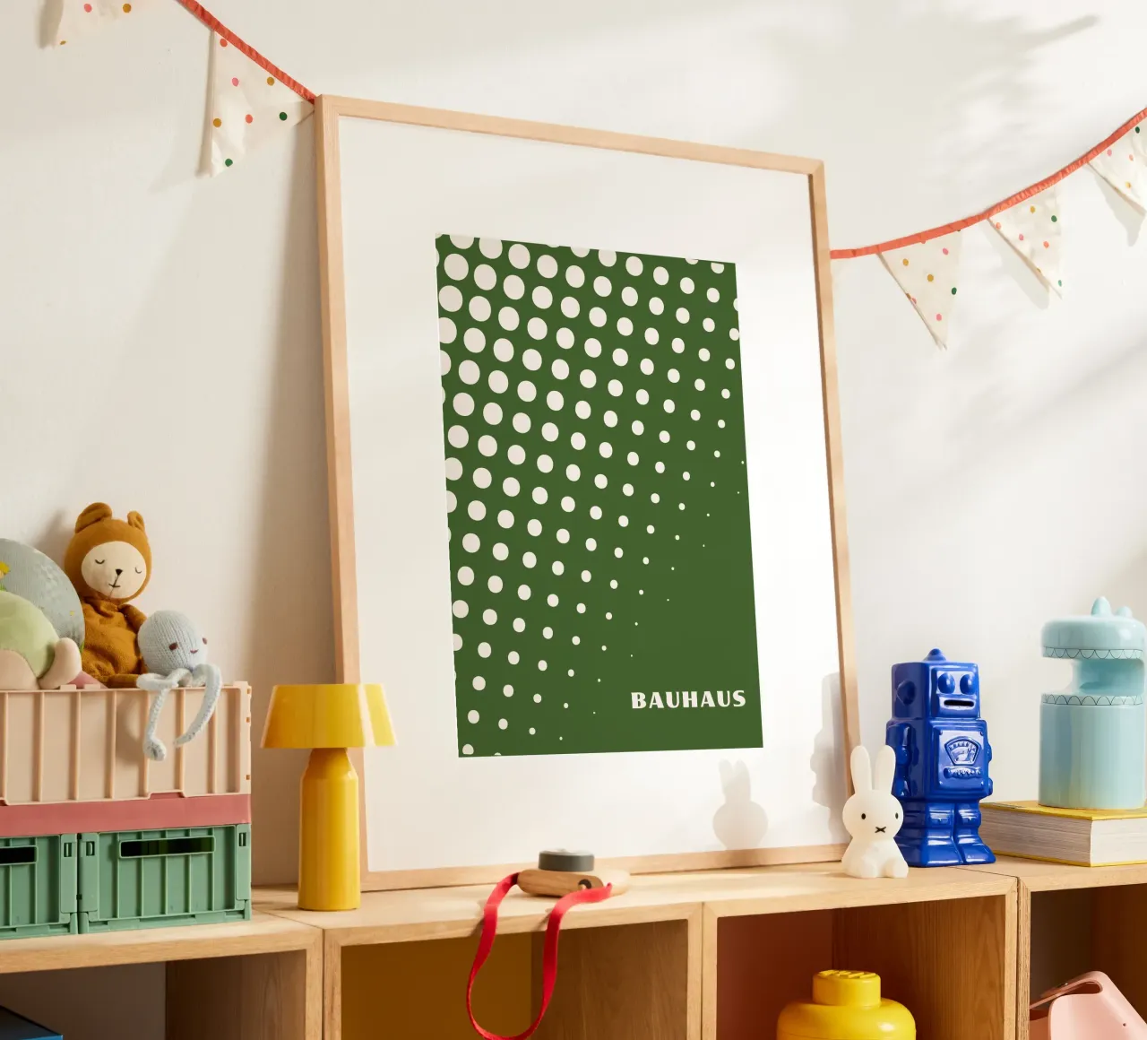 Bauhaus Halftone Poster | Green Dot Grid Abstract Art Hahnemühle von Grungeo