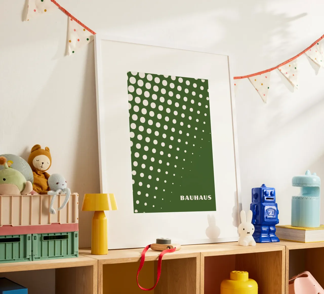 Bauhaus Halftone Poster | Green Dot Grid Abstract Art Hahnemühle von Grungeo
