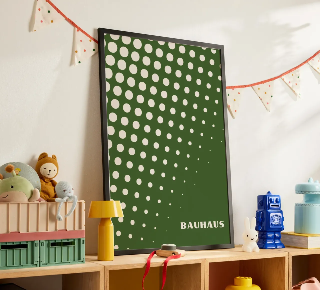 Bauhaus Halftone Poster | Green Dot Grid Abstract Art Hahnemühle von Grungeo