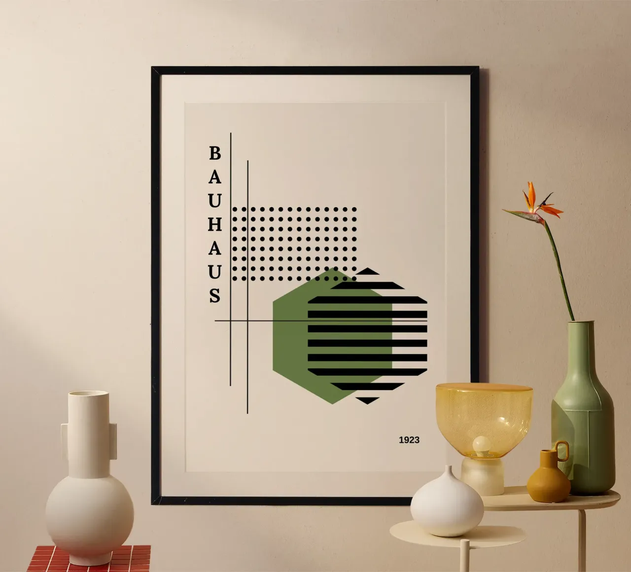 Bauhaus 1923 Hexagon Poster | Dot Grid Geometric Abstract Hahnemühle von Grungeo