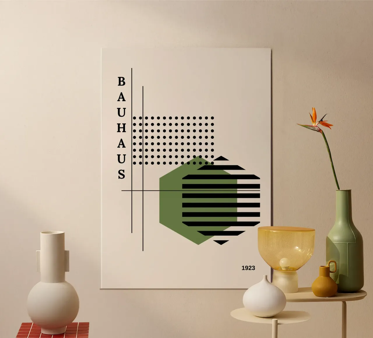 Bauhaus 1923 Hexagon Poster | Dot Grid Geometric Abstract Hahnemühle von Grungeo