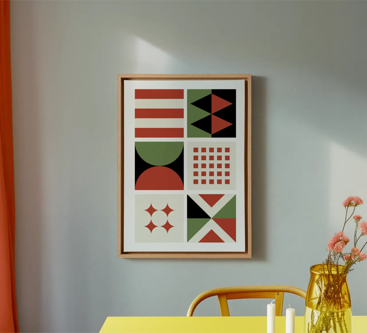 Bauhaus Geometric Pattern Grid | Red & Green Mid-Century Pri canvas by Grungeo
