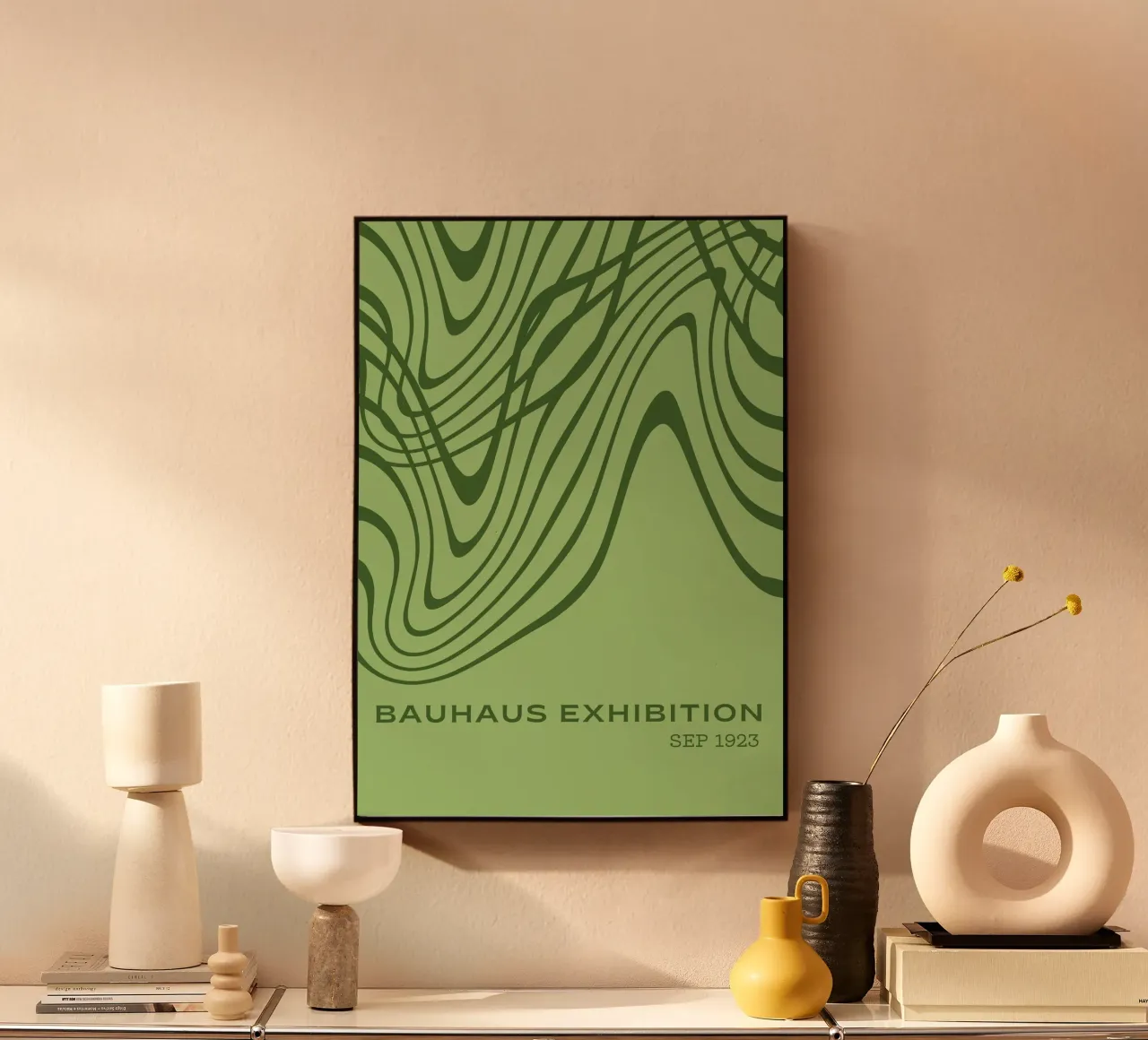 Mostra Bauhaus Linee ondulate astratte | Poster Op Art verde alluminio dibond da Grungeo