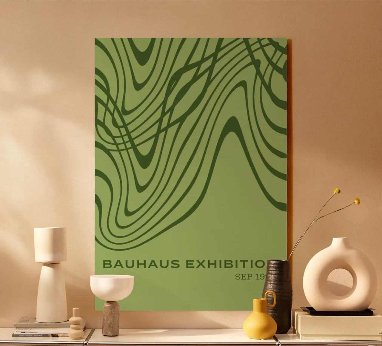 Mostra Bauhaus Linee ondulate astratte | Poster Op Art verde alluminio dibond da Grungeo