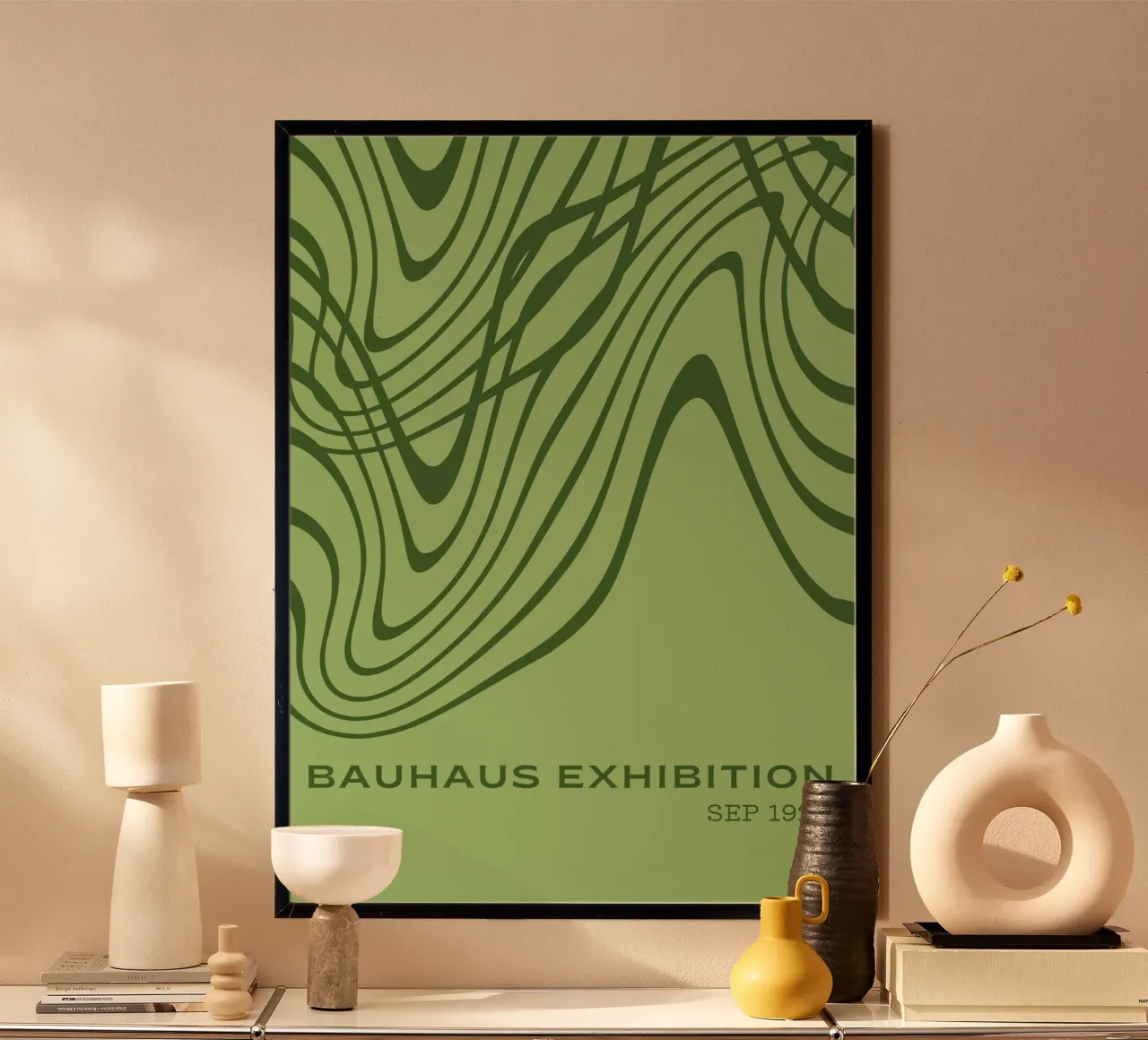 Mostra Bauhaus Linee ondulate astratte | Poster Op Art verde carta hahnemühle da Grungeo