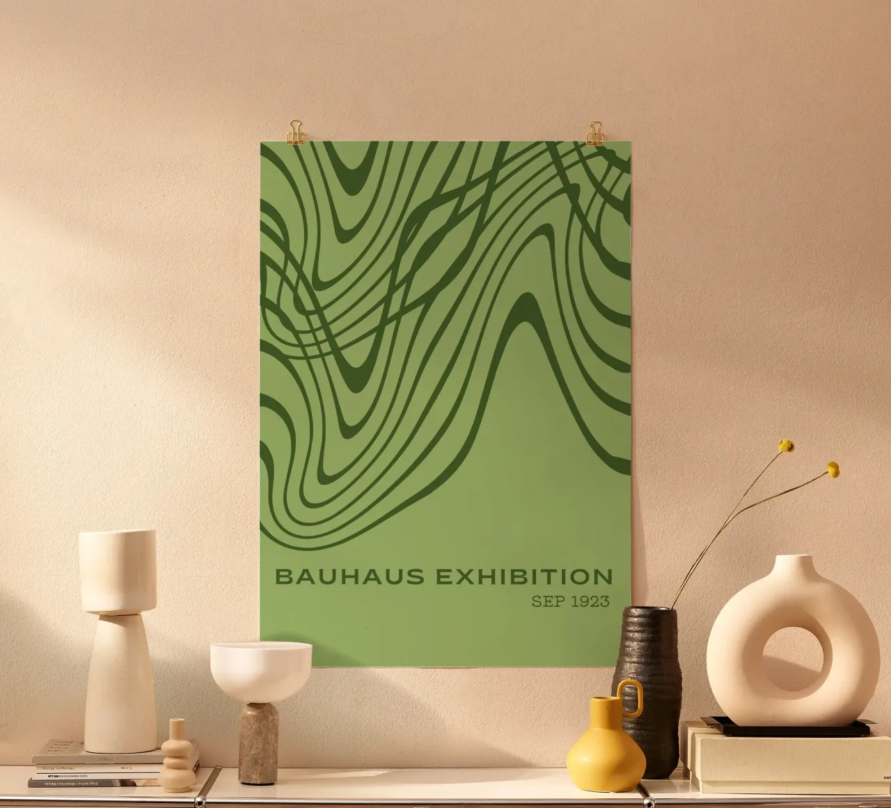 Mostra Bauhaus Linee ondulate astratte | Poster Op Art verde carta hahnemühle da Grungeo