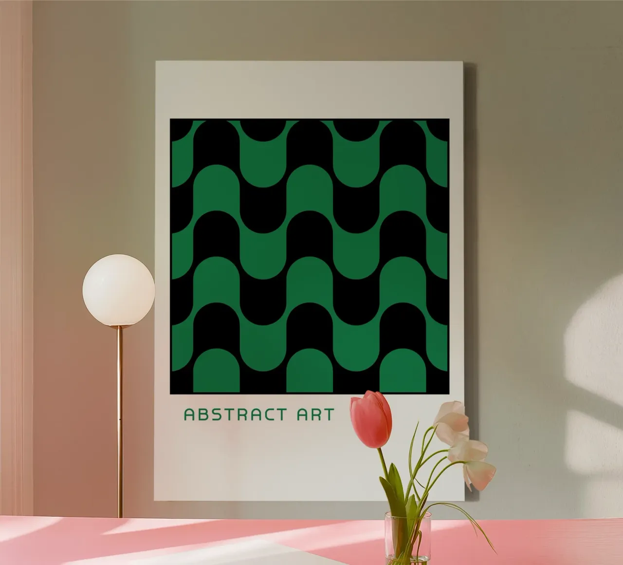 Abstract Wavy Pattern | Green & Black Geometric Op Art canvas by Grungeo