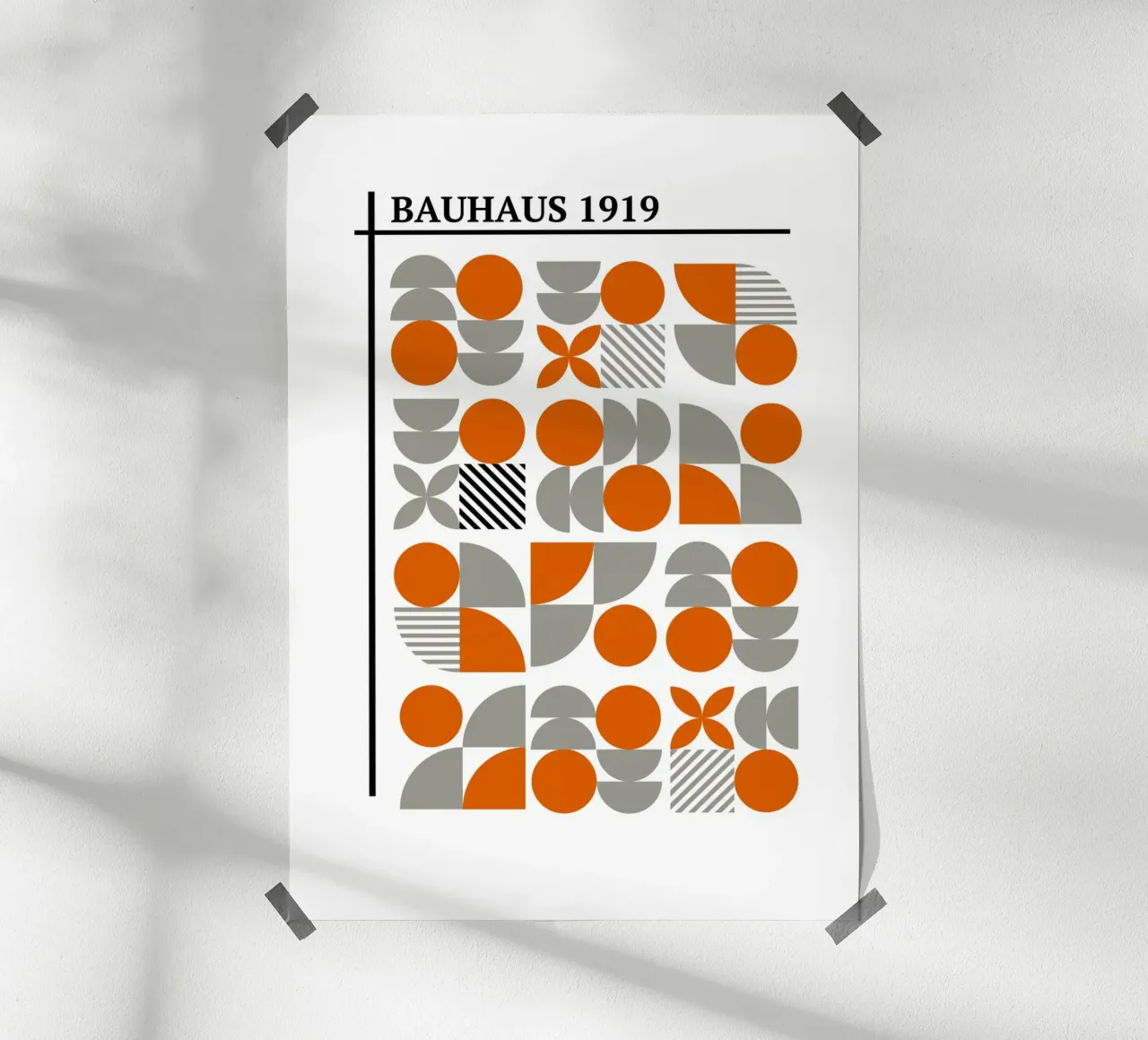 Bauhaus 1919 Geometrisch Mozaïek | Oranje & Grijs Abstract hahnemühle van Grungeo