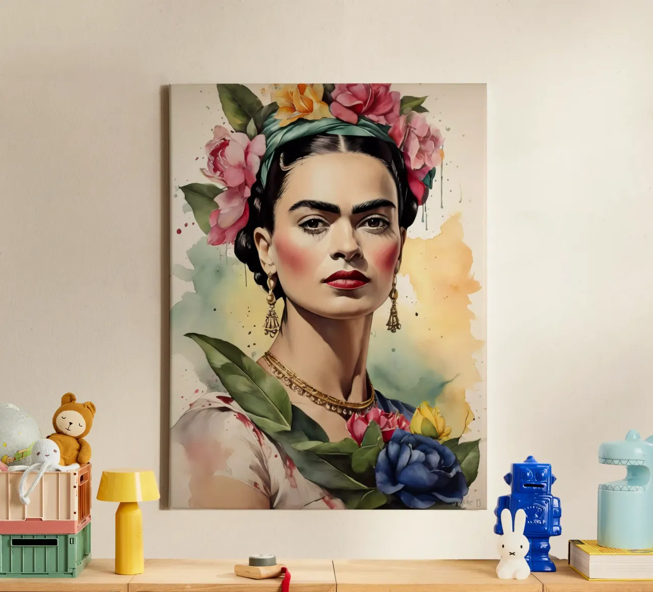 Frida Kahlo ad acquerello tela con Cornice a cassetta da 🎁 ARTVI-SHOP