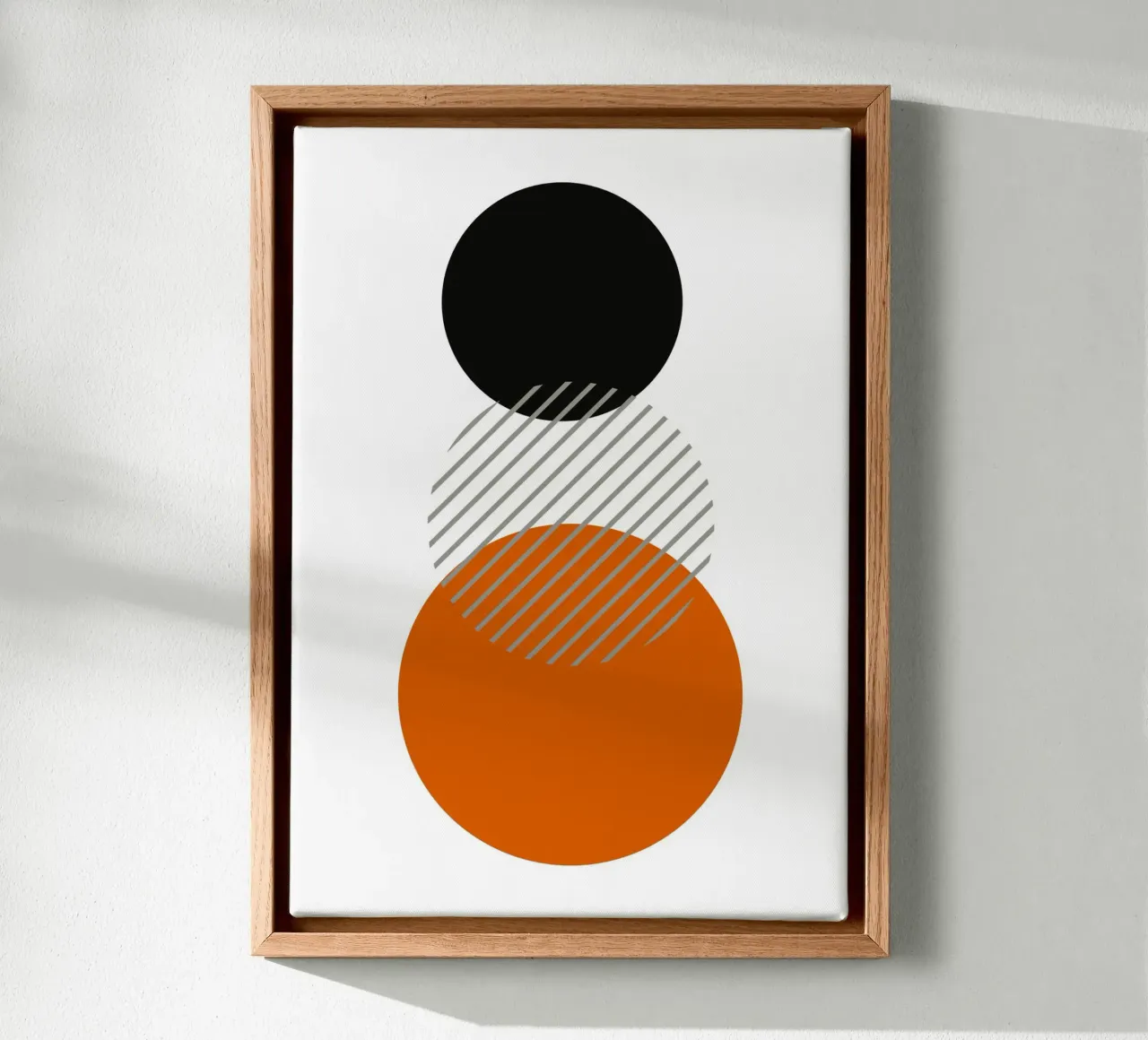Bauhaus Circles Abstract Print - Arte nera, arancione e grigia tela da Grungeo