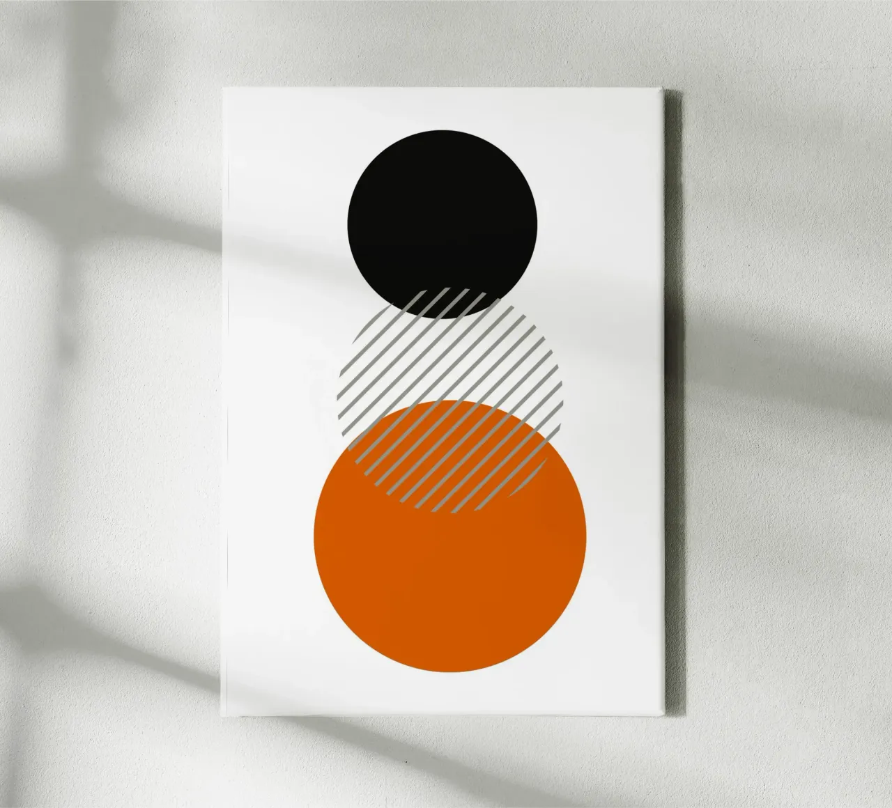 Bauhaus Circles Abstract Print - Arte nera, arancione e grigia tela da Grungeo