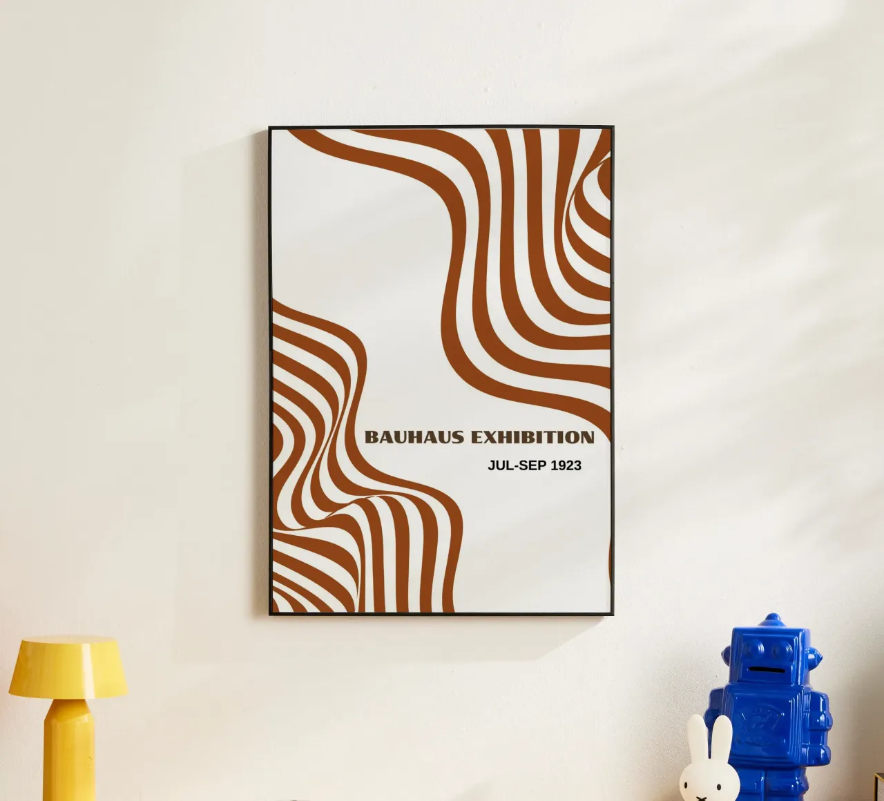 Bauhaus Op Art Waves | Brown & White Abstract Flow Poster alluminio dibond da Grungeo