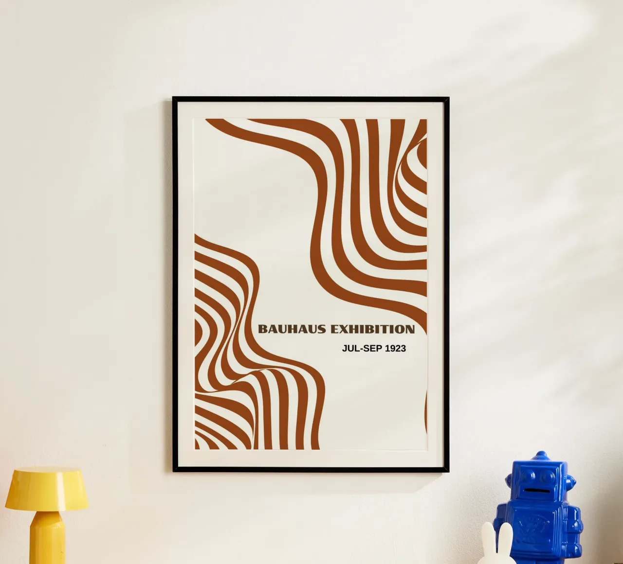 Bauhaus Op Art Waves | Brown & White Abstract Flow Poster carta hahnemühle da Grungeo