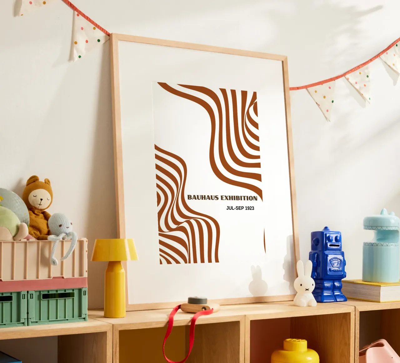 Bauhaus Op Art Waves | Brown & White Abstract Flow Poster carta hahnemühle da Grungeo