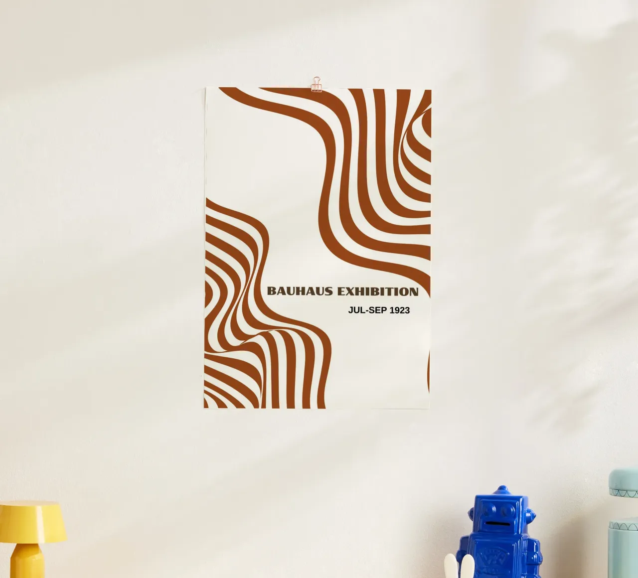 Bauhaus Op Art Waves | Brown & White Abstract Flow Poster carta hahnemühle da Grungeo