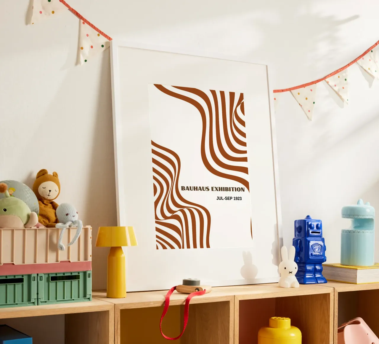 Bauhaus Op Art Waves | Brown & White Abstract Flow Poster carta hahnemühle da Grungeo