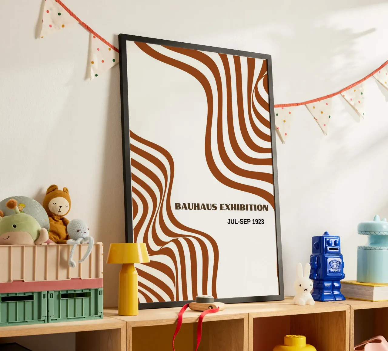 Bauhaus Op Art Waves | Brown & White Abstract Flow Poster carta hahnemühle da Grungeo