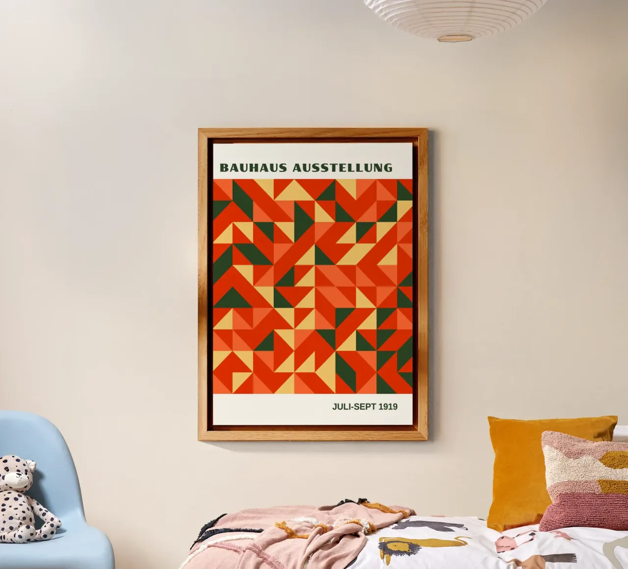 Bauhaus Geometric Abstract Pattern | Red & Orange Triangles alu-dibond by Grungeo