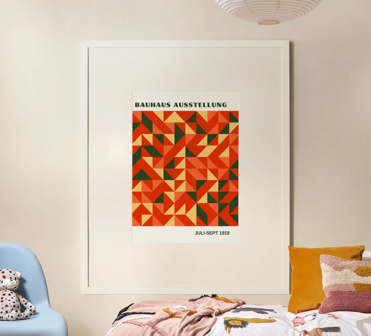 Bauhaus Modello astratto geometrico - Triangoli rossi e arancioni carta hahnemühle da Grungeo