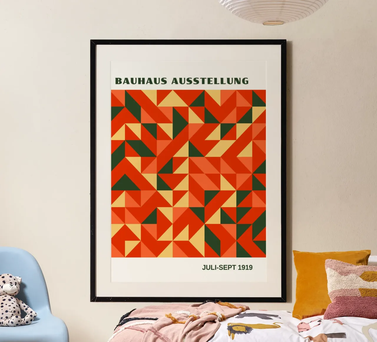 Bauhaus Geometric Abstract Pattern | Red & Orange Triangles hahnemühle de Grungeo